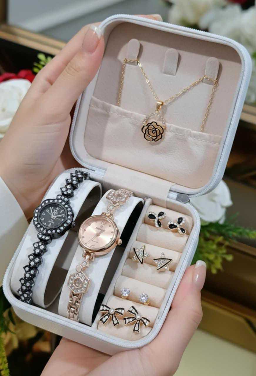 Elegant Girls Watch & Jewelry Gift Set – Watch + Earrings + Locket