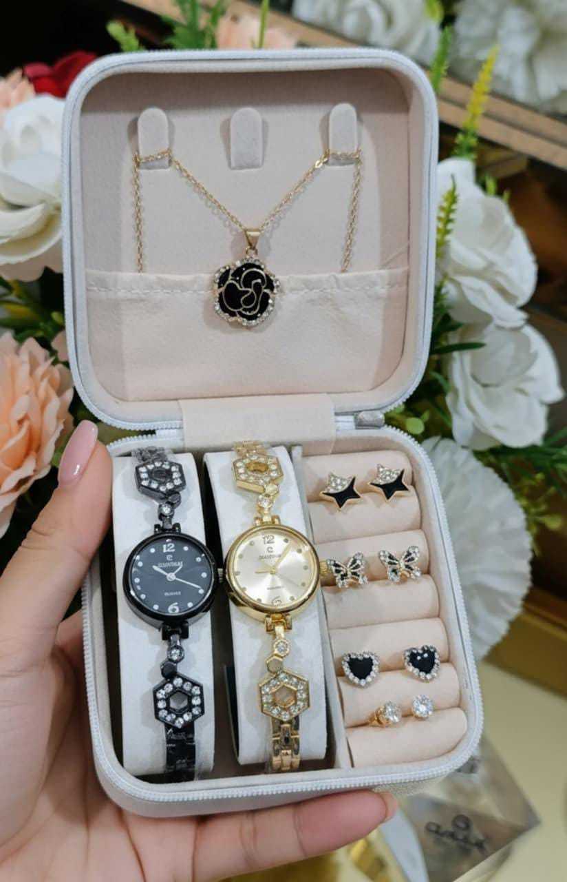 Elegant Girls Watch & Jewelry Gift Set – Watch + Earrings + Locket